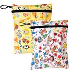 Yorni 2 Adet, 37 x 30 cm Summer ve Family Desen, Sıvı Geçirmeyen Çok Amaçlı Çanta, Ekonomik Set, Yıkanabilir