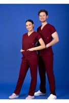 Unisex Kalıp Bordo Likralı Scrubs Takım