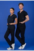 Unisex Kalıp Lacivert Likralı Hemşire / Doktor Forması Scrubs (takım)