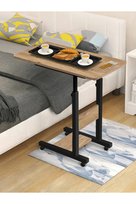 Yükseklik Ayarlı Hasta Sehpası - Atlantik Çam 70x40 (Tekerli) Oval Kenar