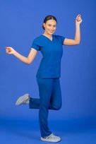 Unisex Kalıp Saks Mavisi Likralı Hemşire / Doktor Forması Scrubs (takım)