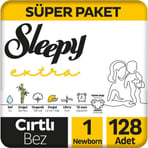 Sleepy Extra 1 Numara Yenidoğan 128'li Cırtlı Bez