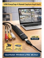 EasyCap USB 2.0 Video Capture Kartı – RCA & S-Video Girişli Analog Dijital Dönüştürücü