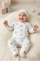 %100 Pamuklu 3 Parça Yıldız Hastane Çıkışı Seti – Bebek Zıbın, Zıbın Altı, Şapka