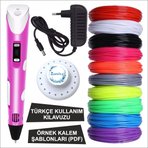 Pembe Renk 3D Kalem + 25 Renk Toplam 50 Metre Pla Filament + Şablon