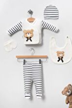 Ayıcık Süzene Nakışlı Lüx Erkek Yeni Doğan Hastane Çıkış 5'li Zıbın Seti - Kutulu Hediyelik Set (Hediye Paketi Yapılır)