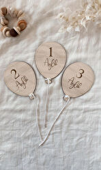 Ahşap Balon Şekilli Aylık Bebek Fotoğraf Çekim Kartları – 1-12 Ay