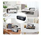 Dijital Ekran Çift Alarm Çalar Saat,Sıcaklık Ölçer,Ayna Yüzeyli FM Radyo Bluetooth Hoparlör Usb Şarjlı/TF Kart Takılabilir