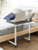 Yükseklik Ayarlı Laptop Sehpası - Antrasit Beyaz (Tekerli) Oval Kenar - 60x40
