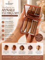 Taşınabilir Aynalı 5'li Makyaj Fırça Seti Göz Farı, Fondöten, Allık Karıştırma, Makyaj Fırçaları