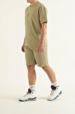 Erkek 2 li Set Düz Baskılı Oversize Comfort Rahat Kesim T-shirt  Şort Takım