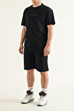 Erkek 2 li Set Düz Baskılı Oversize Comfort Rahat Kesim T-shirt  Şort Takım