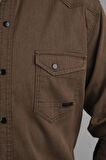 Slim Fit Dar Kalıp Erkek Kot Gömlek Kahverengi