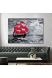 Okyanustaki Kırmızı Yelkenli Duvar Tablosu-1205
