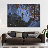 Ağaçlardan Düşen Parlak Yaprakları Toplayan Kadın Tablosu-1243