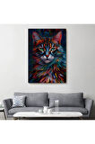 Renkli Karizmatik Kedi Dekoratif Duvar Tablosu-6225