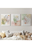3’lü Tablo Suluboya Bitki Şekilleri Dekoratif Şık Ve Modern Duvar Tablo Seti-bd-29