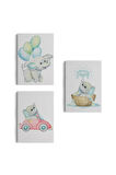 3’lü Tablo Sevimli Küçük Fil Temalı Dekoratif Duvar Tablo Seti-bk-36