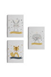 3’lü Tablo Sevimli Hayvanlar Temalı Koleksiyon Dekoratif Duvar Tablo Seti-br-42
