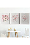 3’lü Tablo Sevimli Tavşan Dekoratif Duvar Tablo Seti-bş-44