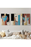 Sürreal Soyut Kadınlar Dekoratif Duvar Tablosu Üçlü Set-dl-89