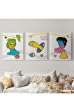 Pop Art Renkli Dekoratif Duvar Tablosu Üçlü Set-es-117