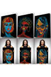 Renkli Pop Art Kadınlar Dekoratif Duvar Tablosu Üçlü Set-eu-120