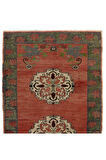 138x281 cm Eski Karapınar Yolluk, Soft Kırmızı, Yeşil, Bej ve Gri Renklerde, %100 Yün