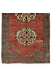 138x281 cm Eski Karapınar Yolluk, Soft Kırmızı, Yeşil, Bej ve Gri Renklerde, %100 Yün