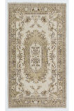 120x215 cm Nötr Renklerde Eski Fransız Aubusson Desenli El Düğümlü Halı, El Dokuma Yünlü Halı