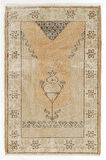 80x128 cm El Yapımı Türk işi Halı (Yastık veya Koltuk Örtüsü, Paspas), Eski El Düğümlü Bej Halı