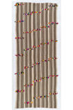 135x340 cm Düz Dokuma Eski Çizgi Desenli Kilim, Düz Dokuma Kilim, Çok Renkli Ponponlu Kilim