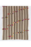 135x340 cm Düz Dokuma Eski Çizgi Desenli Kilim, Düz Dokuma Kilim, Çok Renkli Ponponlu Kilim