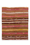 140x327 cm El Dokuma Eski Çizgili Türk Kilimi (Düz Dokuma), Tamamen Yün Halı