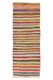 160x417 cm El Yapımı Eski Çizgili Türk Kilimi, Düz Dokuma Kilim. %100 Yün