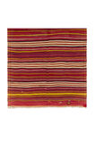 140x435 cm El Yapımı Renkli Çizgili Kilim Yolluk. Eski Kırmızı Koridor Halısı
