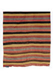 153x337 cm El Dokuması Eski Çizgi Desenli Türk Kilimi, Düz Dokuma Kilim Halı. %100 Yün
