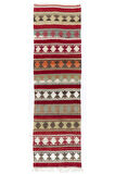 102x328 cm Geometrik Tasarımlı El Dokuma Eski Anadolu Yolluk Kilim Halı (Düz Dokuma)
