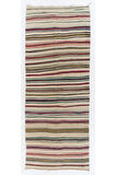 150x403 cm El Dokuma Eski Yolluk Kilim. Çizgili Düz Dokuma Halı. %100 Yün. Çift Yönlü