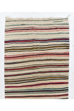 150x403 cm El Dokuma Eski Yolluk Kilim. Çizgili Düz Dokuma Halı. %100 Yün. Çift Yönlü
