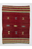 127x167 cm Kırmızı Tonlarda Eski El Dokuması Geleneksel Kilim, %100 Yün