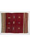 127x167 cm Kırmızı Tonlarda Eski El Dokuması Geleneksel Kilim, %100 Yün