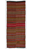 130x320 cm Çizgili Eski Anadolu Kilim Halı. %100 Yün, Düz Dokuma Zemin Kaplaması