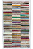 190x345 cm Çok Renkli Eski El Dokuması Kilim, %100 Pamuk, Geleneksel Çaput Kilim