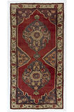 156x310 cm El Dokuması Köy'de Yapılmış Eski Halı. %100 Yün. Kırmızı, Gri, Bej