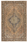 208x313 cm Eski El Yapımı Halı, Soluk Şeftali, Kayısı, Nane Yeşili, Gri, Yeşil ve Kahve Renkleri
