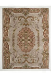 210x276 cm Aubusson'dan Esinlenen Eski Türk El Yapımı Yün Halı, Soluk Gül ve Gri Tonlarda