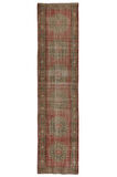 80x340 cm Soluk Kırmızı, Mavi ve Taşlı Eski El Dokuma Türk Yolluk Halısı