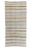 195x385 cm Pastel Renklerde Çizgi Desenli Eski El Dokuması Kilim. %100 Pamuk