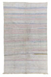210x335 cm Yumuşak Renklerde Pamuklu Çizgi Desenli Eski El Dokuması Kilim